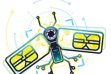 illustration of a computerized mosquito with chips for wings and a camera for a head